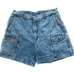 Generra Blue Denim Shorts Acid Wash Size 34 Cotton High Waist 5 1/2"  Inseam